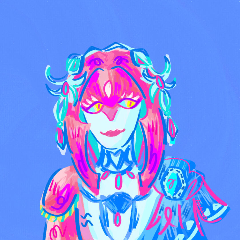champion mipha A digital illustration of Mipha from the Legend of Zelda, in front of a blue background.