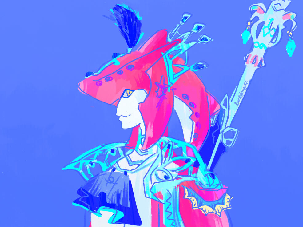 A digital illustration of Prince Sidon from Legend of Zelda with a blue background.
